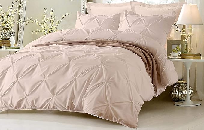 King Size Duvet Cover Set 100% Cotton 800 Thread Count Pinch Pleated Egypitian 1 Duvet Cover & 2 Pillow Shams Long Staple Quilt Silky Soft, Breathable with Zipper -3 Piece Set for Comforter (Blush)