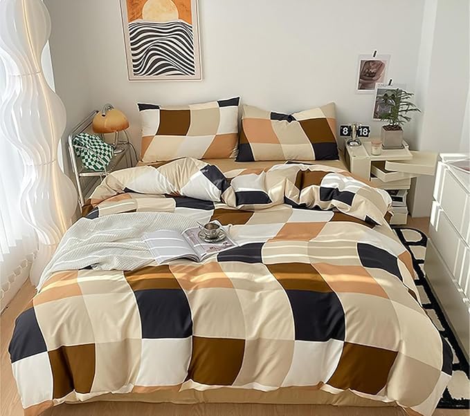 KAREVER Checkerd Comforter Set Full Multicolored Grid Bedding Men Women Modern Chic Checkered Bed Blanket White Black Plaid Buffalo Full All Season Hotel Quality
