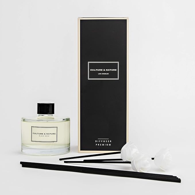 CULTURE & NATURE Reed Diffuser Set 6.7oz (200ml) Black Rose Scented Diffuser with Sticks Home Fragrance Reed Diffuser for Bathroom Shelf Decor