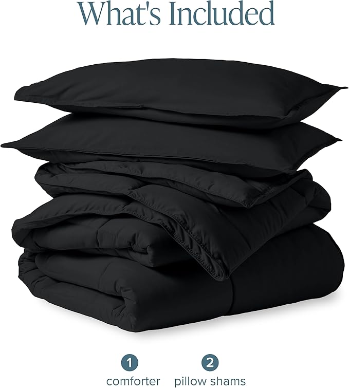 Bare Home Comforter Set - Full Size - Ultra-Soft - Goose Down Alternative - Premium 1800 Series - All Season Warmth (Full, Black)