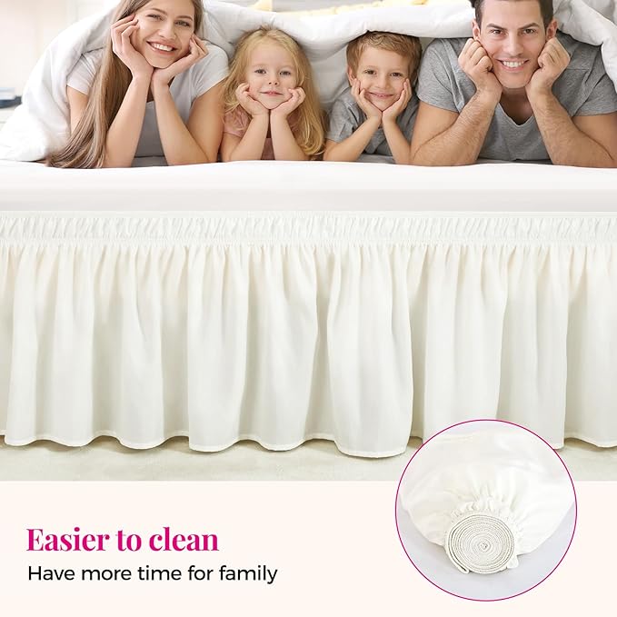 RIMELA White Bed Skirt Queen Size 15" Drop, Elastic Bedskirt for Box Spring & Adjustable Bed, Soft and Solid Fabric, Easy to Install Machine Washable Wrinkle & Fade Resistant, Warm White Dust Ruffle