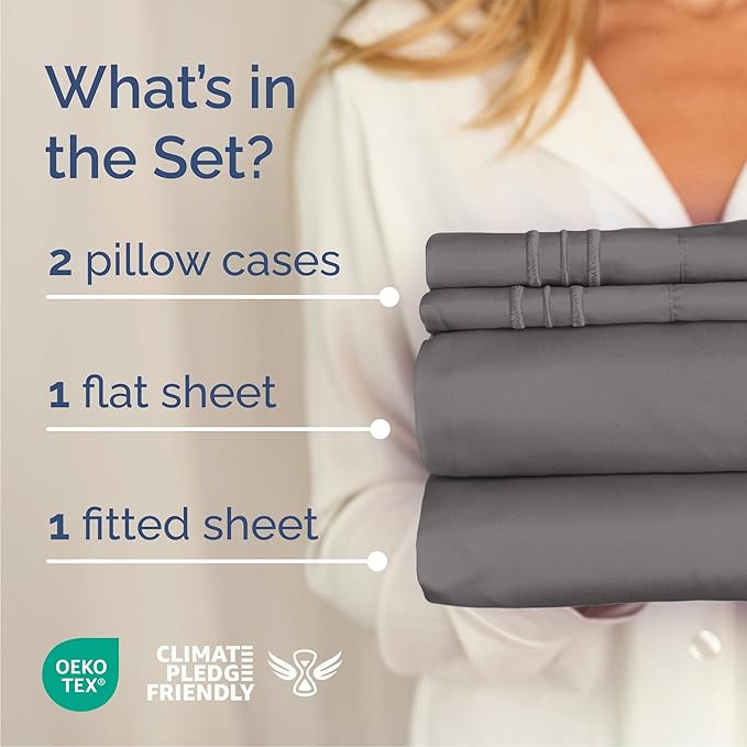 Queen Size 4 Piece Sheet Set - Comfy Breathable & Cooling Bed Sheets Set - Hotel Luxury Bedding for Women, Men, Kids, Teens, Boys & Girls - Deep Pockets, Soft and Wrinkle Free - Oeko-Tex - Dark Grey
