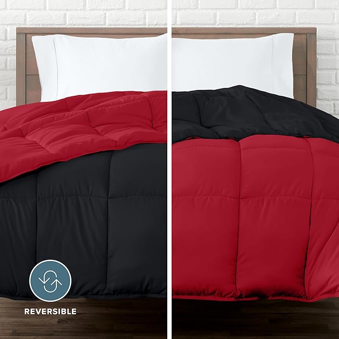 Bare Home Oversized King Comforter - Reversible Colors - Goose Down Alternative - Ultra-Soft - Premium 1800 Series - All Season Warmth - Bedding Comforter (Oversized King, Black/Red)