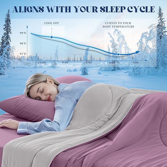 Cooling Comforter Queen Size, Double-Sided Cooling Blanket for Hot Sleepers & Night Sweats, Arc-Chill Q-Max > 0.4 Breathable Ice Blanket, Lightweight Cold Comforter (80''x90'', Muted Pink)