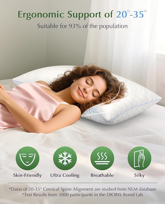 DIORIS Pillows Queen Size Set of 2 - Luxury Hotel Collection Bed Pillows for Sleeping, Breathable Medium Firm Down Alternative Microfiber Filled Pillows for Back, Stomach Sleepers