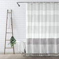 Awellife Boho Grey Shower Curtain for Bathroom Stripe Tassel Shower Curtain 84 X 72 Inches Farmhouse Cotton