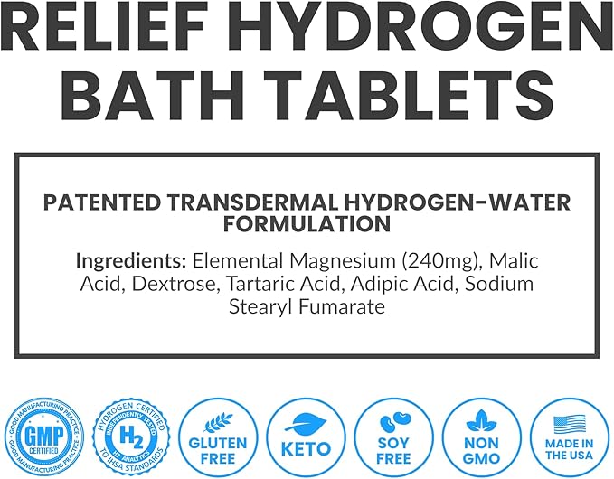New Relief Hydrogen Bath Bomb Tablets: Relax Muscles, Soothe Discomfort, and Recover Naturally – Magnesium Hydrogen Soak (60 Tablets)