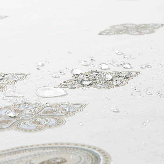 Fabric Shower Curtain 78 Inches Long, Ivory Taupe Blue Moroccan Paisley Pattern Shower Curtains for Bathroom, 72" W x 78" H