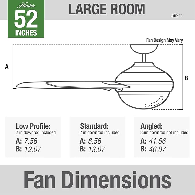 Hunter 52 inch Indoor Ceiling Fan with LED Light and Remote Control - Standard Mount Ceiling Fan, 3 Blades, For Bedroom, Living Room, or Kitchen - Sentinel 59211, Brushed Slate