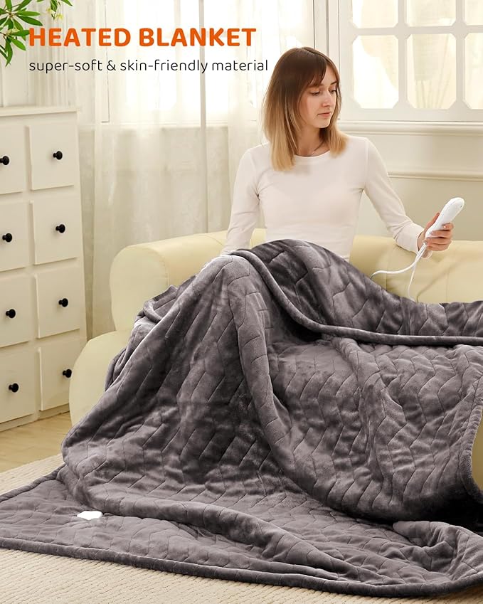 Electric Heated Blanket King Size, Super Soft Cozy Upgraded Flannel Heating Blanket with 9 Heating Levels & 1-9 Hours Auto Off, Fast Heating & Overheat Protection, 100" x 90", Charcoal Gray