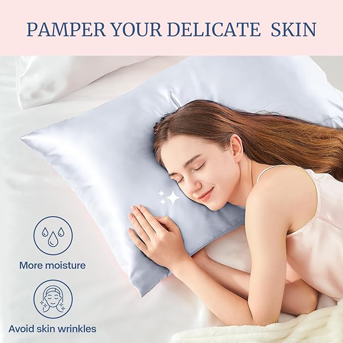 BEDELITE Satin Pillowcase for Hair and Skin, Super Soft and Cooling Similar to Silk Pillow Cases 2 Pack with Envelope Closure, Gift for Women Men(20"x40" King Size, Evening Haze)