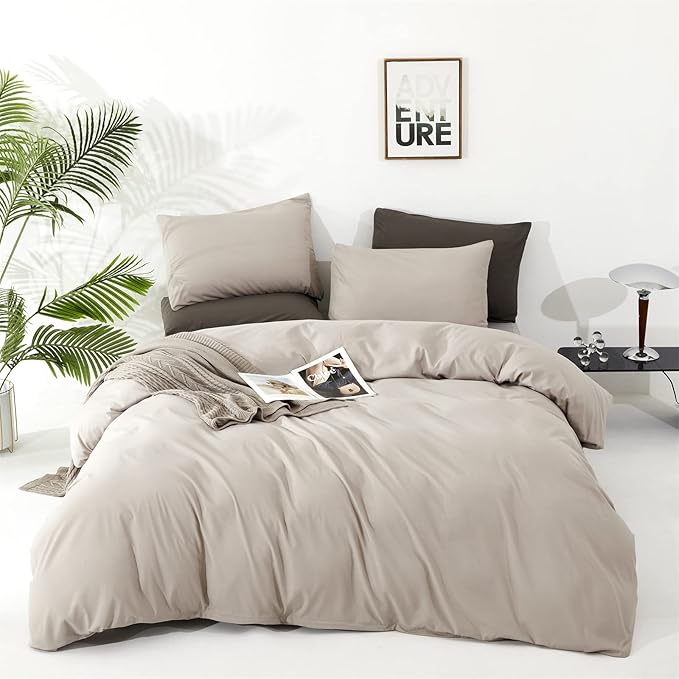 Cottonight Beige Coffee Comforter Set Full Khaki Bedding Comforter Set Solid Blanket Quilts Beige Modern Soft Breathable Taupe 3 Piece Classic Stylish Bedding Set for Full Bed