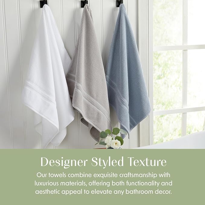 Springtree Home Grey Bath Towels Set of 6 | Popcorn Textured | 100% Combed Cotton | Absorbent Quick-Dry Gray Towels for Bathroom | Oeko-TEX® Standard 100 Cotton | Poli Collection - High Rise Grey