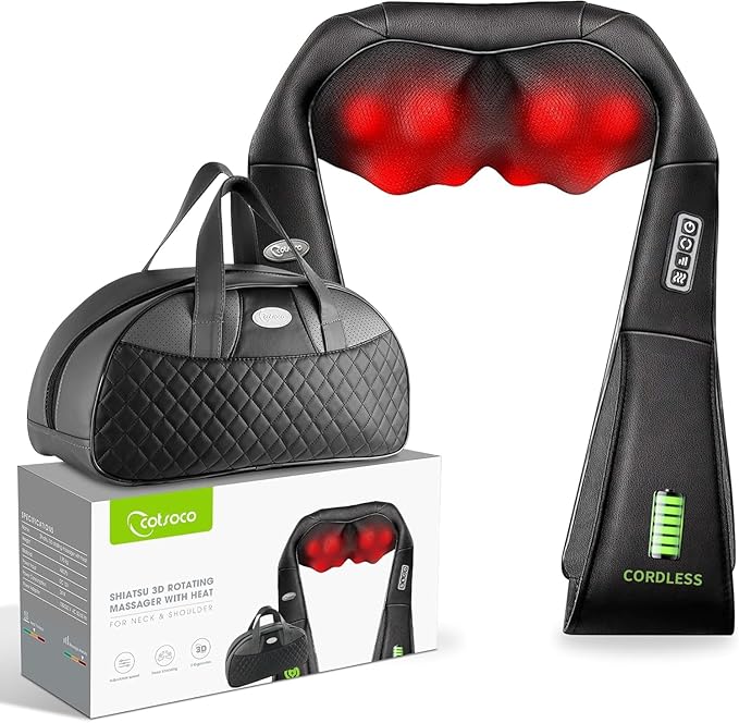 cotsoco Cordless Shiatsu Neck and Shoulder Massager with Heat,Portable Massagers for Neck and Back,3D Deep Tissue Kneading Back Massager for Muscle Pain Relief,Perfect Gifts for Men and Woman
