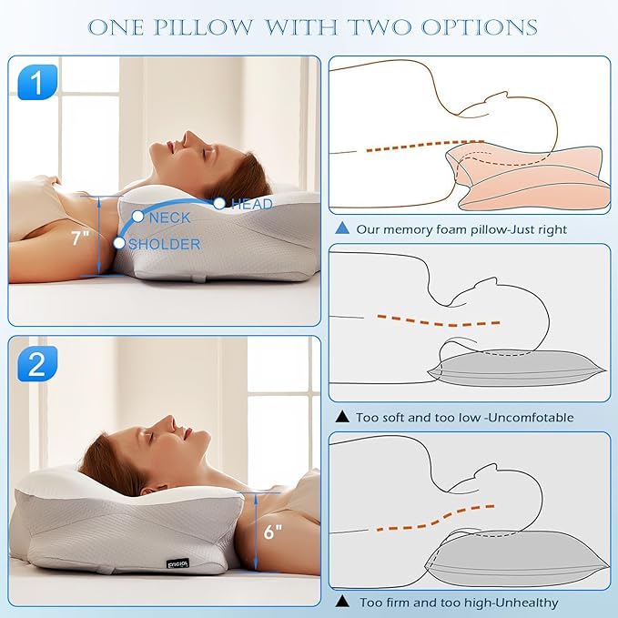 EUCIOR Cooling Gel Pillows for Neck and Shoulder,Cervical Pillow Cozy Sleeping,Odorless Ergonomic Contour Memory Foam Pillows for Side Back Stomach Sleepers with Pillowcase (Grey)