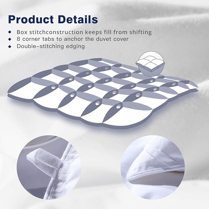 Globon Goose Down Comforter King Size All Season,400 Thread Count Ultra Soft Noiseless Shell,800 Fill Power, Medium Weight Duvet Insert with Corner Tabs, White