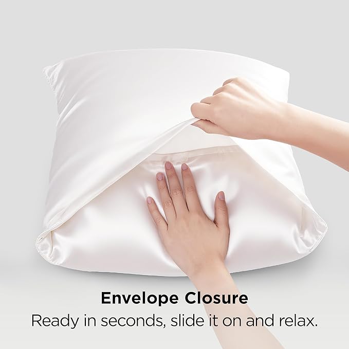 Bedsure Satin Pillowcase 2 Pack Similar to Silk Pillow Cases Standard Size, Pillow Case for Sleeping Women with Envelope Closure, Gifts for Women Men, Ivory, 20x26 Inches, 2pcs