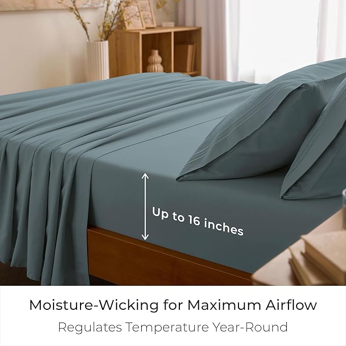 Mellanni Full Sheets Set - 4 PC Iconic Collection Bedding - Hotel Luxury, Extra Soft, Cooling Bed Sheets - Wrinkle, Fade, Stain Resistant (Full, Spa Blue)
