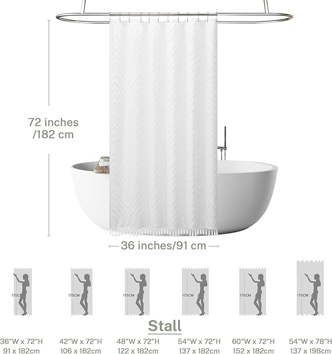 Stall Shower Curtain 36x72 White Fabric Shower Curtain Stall Size Cloth Shower Curtains Tufted Chevron Striped Textured Modern Farmhouse Minimalist for Bathroom Decor
