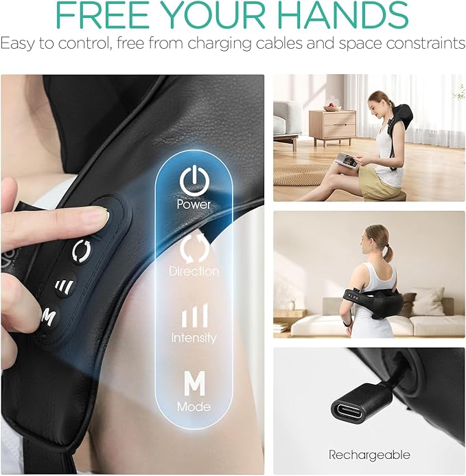 VOYOR-HEALTH Neck Massager with Heat, Electric Shiatsu Shoulder Massager for Pain Relief, Cordless Deep Tissue 4D Kneading Massage for Neck, Traps, Back and Leg, Gifts for Men Women Dad Mom PJ101