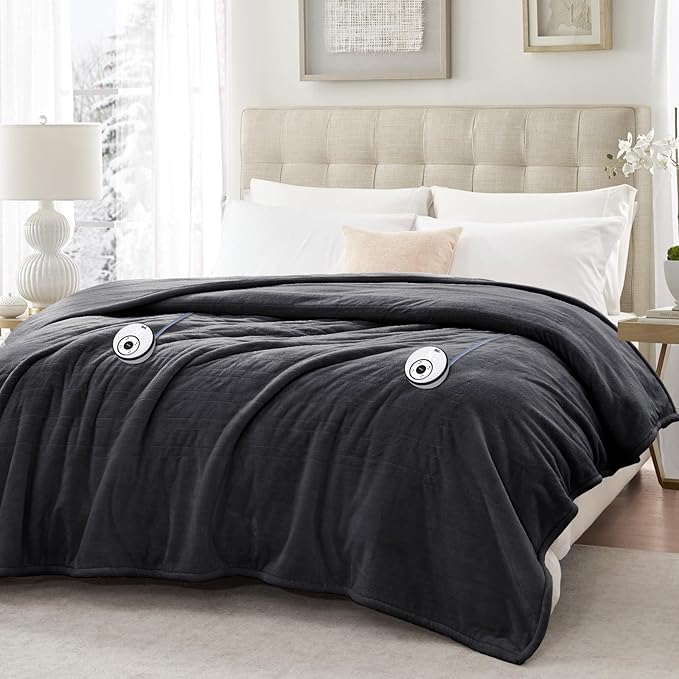 Sealy Electric Blanket King Size 100"x90", Soft Double Flannel Heated Blanket with 10 Heat Levels & 1-12 Hours Auto Shut Off, Machine Washable, Even Heat Distribution, Charcoal