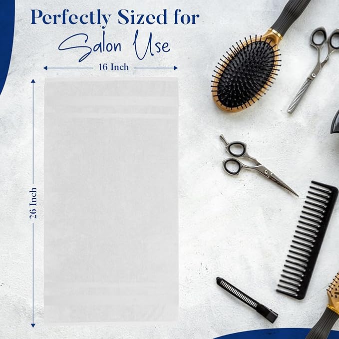 DAN RIVER 100% Cotton Salon Towels Set – 16x26 inches, Pack of 24, Highly Absorbent and Quick-Dry Towels for Hand, Salon, Spa, Beauty, Gyms and Home Hair Care, White