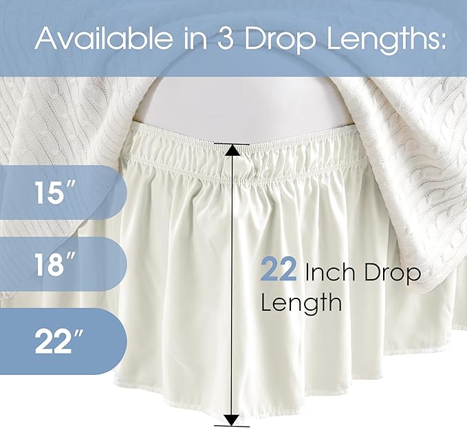 FreshCulture Queen Bed Skirt, Elastic Wrap Around Bed Skirt Queen Size, Bed Skirts for Adjustable Bed, Easy Fit with 22 Inch Drop Length, Hotel Quality Dust Ruffle for Queen Bed (Ivory)