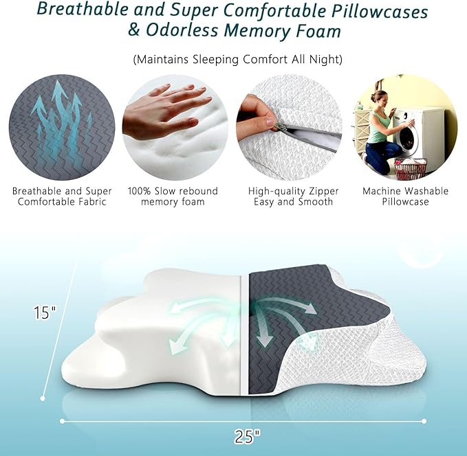 Cervical Pillow for Neck Pain Relief, Memory Foam Pillow, Ergonomic Contour Bed Pillow, Soft for Side Sleep Stomach Sleeping and Back Sleepers