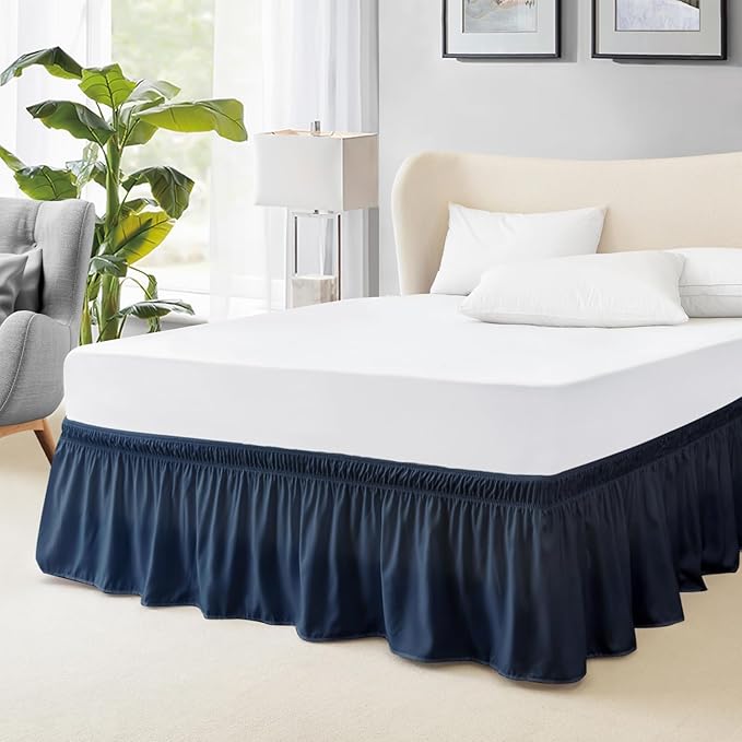 FreshCulture King Bed Skirt, Dust Ruffle for King Size Bed, Easy Fit with 18-Inch Tailored Drop, Elastic Wrap Around Bed Skirt King Size, Hotel Quality Bed Skirts for Adjustable Bed (Navy Blue)
