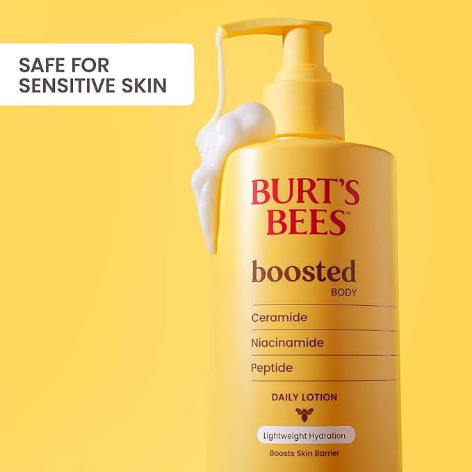 Burt's Bees Christmas Gifts, Boosted Body Lotion, With a Ceramide, Niacinamide and Peptide Complex, Lightweight Daily Lotion, Tropical Scented, 13 oz. Bottle