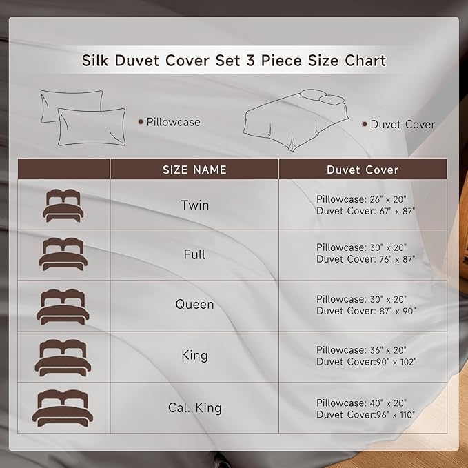 THXSILK 100% Pure Mulberry Silk Duvet Cover Set 3 Piece, 6A+ Grade Luxury Soft Bedding Silk Sheets for Hair and Skin, 1 Pcs Duvet/Quilt/Comforter Cover with 2 Zippered Pillowcases (Charcoal, Twin)