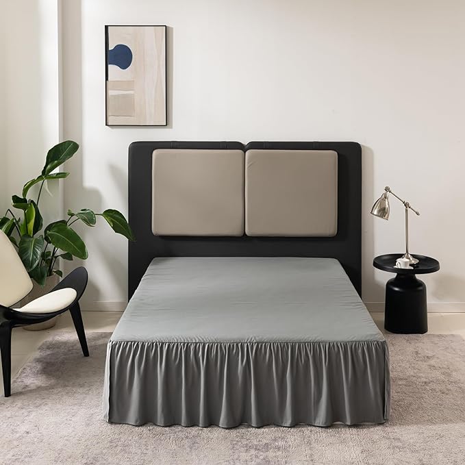 Grey Bed Skirt Queen Size Ruffled Bed Skirt with Split Corners, Queen Bed Skirt 16 Inch Drop, TSUTOMI Queen Size Bed Skirt Grey for Ruffled Bed Skirt with Split Corners, Bed Skirts Queen Size