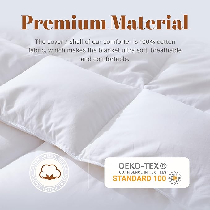 Cosybay Queen Size Feather Down Fiber Comforter - Ultra Fluffy 100% Cotton Duvet Insert, All Season Hotel Luxury Bedding with Corner Tabs, 90"x90" White