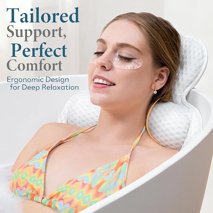 Bath Pillows for Tub, Extra Large Bathtub Cushion for Head and Neck with Soft 5D Mesh Fabric and 54 Non-Slip Suction Cups, Relaxing Tub Shower Accessories Spa Gifts