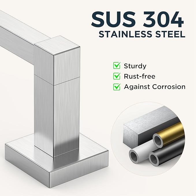 FORIOUS Toilet Paper Holder and Hand Towel Ring Set, SUS 304 Stainless Steel Double Post Pivoting Tissue Roll Holder Wall Mount, Modern Bathroom Hardware Accessories Set, Brushed Nickel