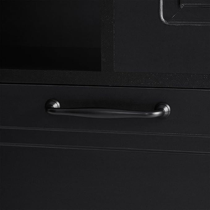 Tall Storage Cabinet with Adjustable Shelves & Flip-Out Basket, MDF Material with Aluminum Alloy Handles, Large Capacity for Bathroom, Kitchen, Living Room, Office Organizer, Black