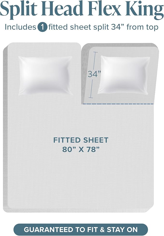 Bare Home 100% Rayon Made from Bamboo Split Head Flex King Sheet Set - 4 Piece Bedding Set - Deep Pockets - Breathable - Easy Fit - Bedding Sheets & Pillowcases (Split Head Flex King, Cream)