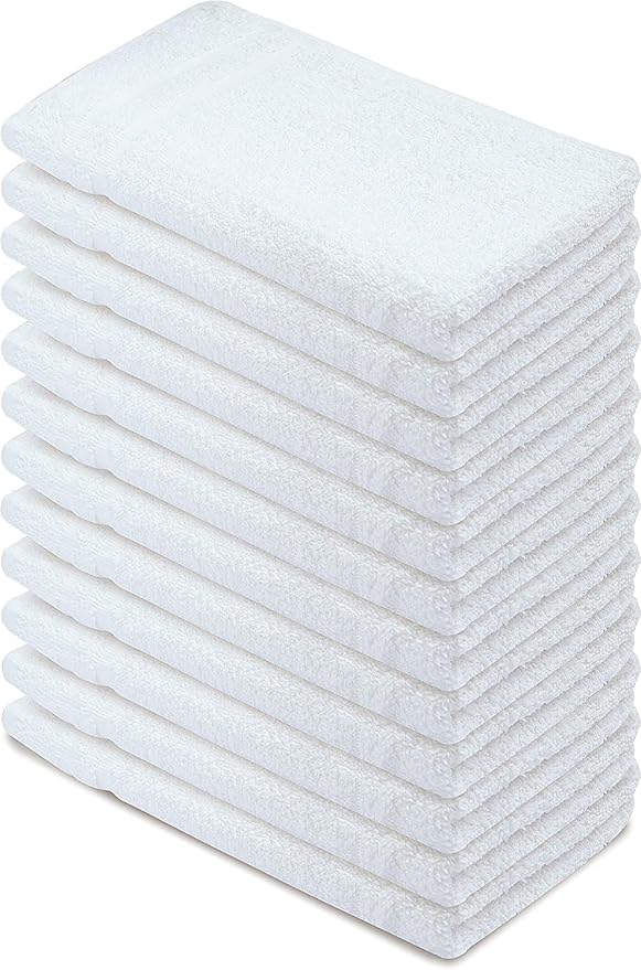 Basic Hand Towels 16x26 Inches – Pack of 12 – White Color – Soft and Absorbent Multipurpose Cotton Towels for Bathroom, Spa, Gym, Salon, Hotel, and Everyday Use