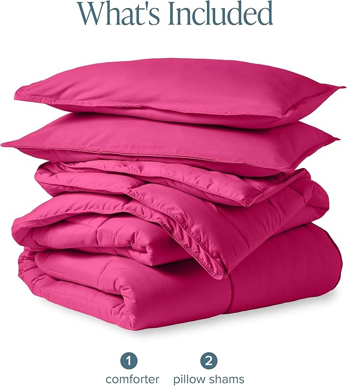 Bare Home Comforter Set - Full Size - Ultra-Soft - Goose Down Alternative - Premium 1800 Series - All Season Warmth (Full, Pink)