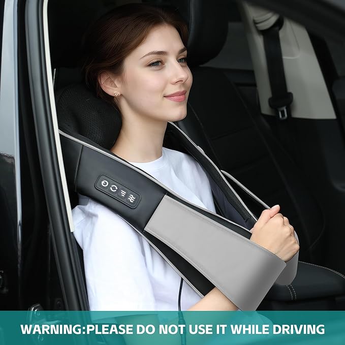 cotsoco Neck Massager, Shiatsu Neck and Back Massager with Heat for Pain Relief, Deep Tissue 3D Kneading Massage Pillow, Relaxation Gifts for Men and Women, Gifts for Dad, Elderly,Wife（Gray）