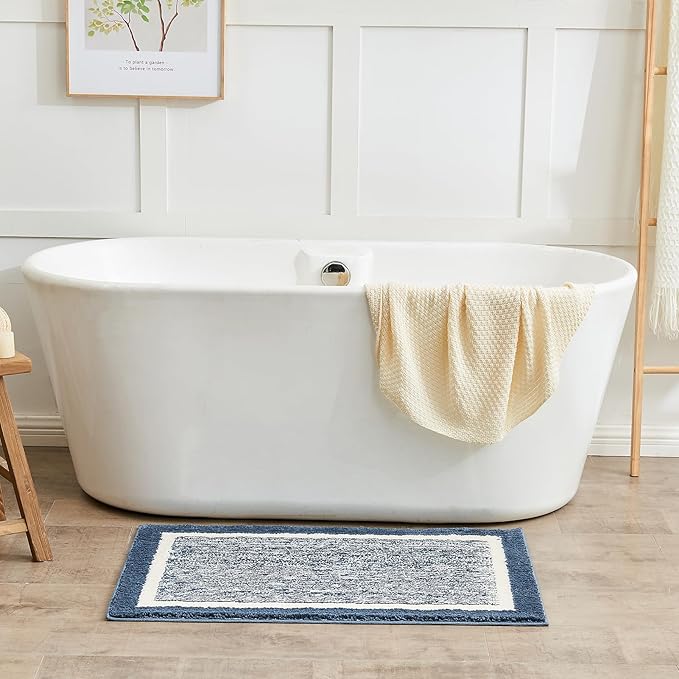 CozeCube Bath mats for Bathroom Non Slip, Fluffy Absorbent Microfiber Bath mat Washable, Aesthetic Bathroom Rugs, Small Navy Blue Bath mat, Navy Blue, 24" x 16"