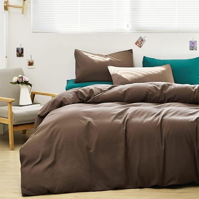 Cottonight Brown Comforter Set Queen Bedding Set Mocha Solid Modern Dark Color Blanket Quilts Soft Chocolate Color Breathable Brown Comforter Set for Women Men Queen Size
