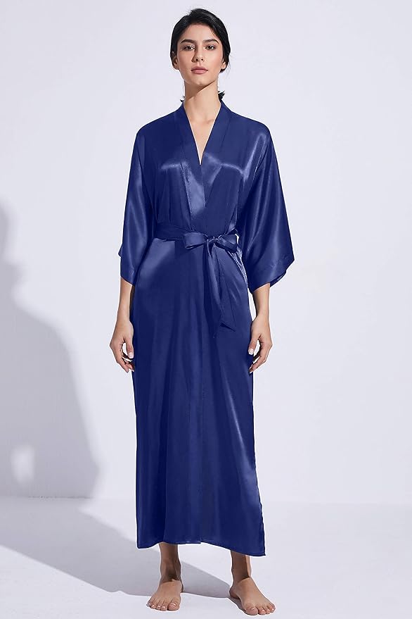PRODESIGN Satin Kimono Robe Women Long Silky Kimono Bathrobe Sleepwear Wedding Bridesmaid Robe
