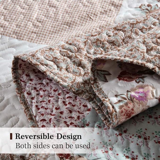 ENJOHOS 3-Piece Quilt Bedspread Sets Queen Size Coverlet Lightweight Reversible Bedspread for Queen Bed Korean Style Flower Garden on Pink Checker Daybed Bedding