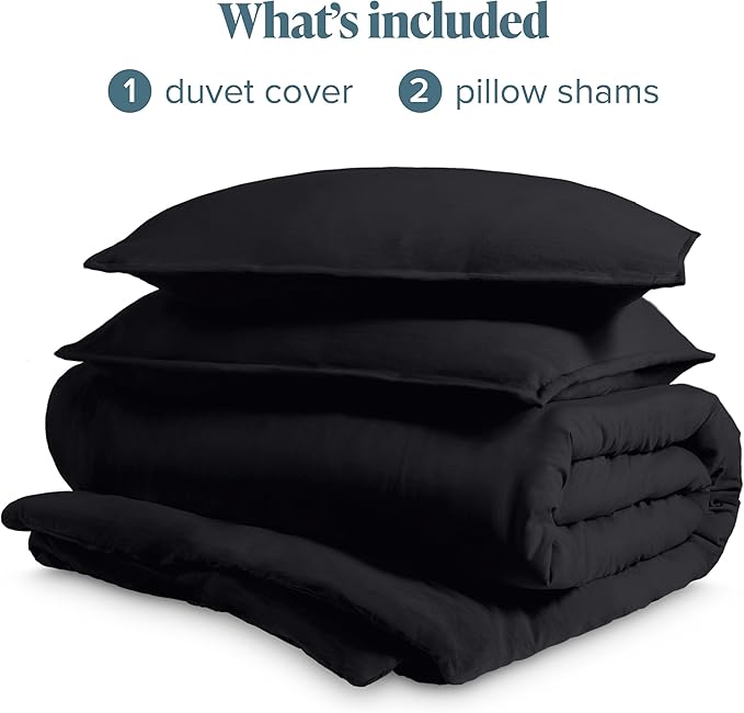 Bare Home Microfiber Duvet Cover Set - Ultra Soft Washed Microfiber - Oversized Queen Size - Linen-Like Look - Easy Care - Breathable Fabric - Our Softest Duvet Cover Set (Oversized Queen, Black)