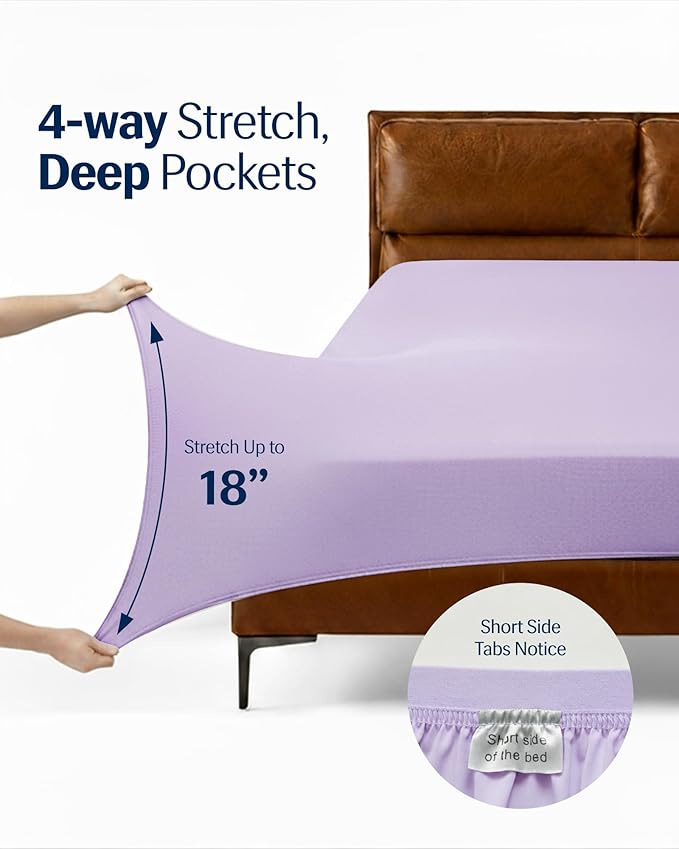 REST® Evercool®+ Starter Sheet Set, Queen, Lavender, Breathable Bed Sheets for Hot Sleeper and Night Sweats, with Pillowcases, Ionic+ Self-Cleaning Silver Yarn for Sensitive Skin, 3PCS No Flat Sheet