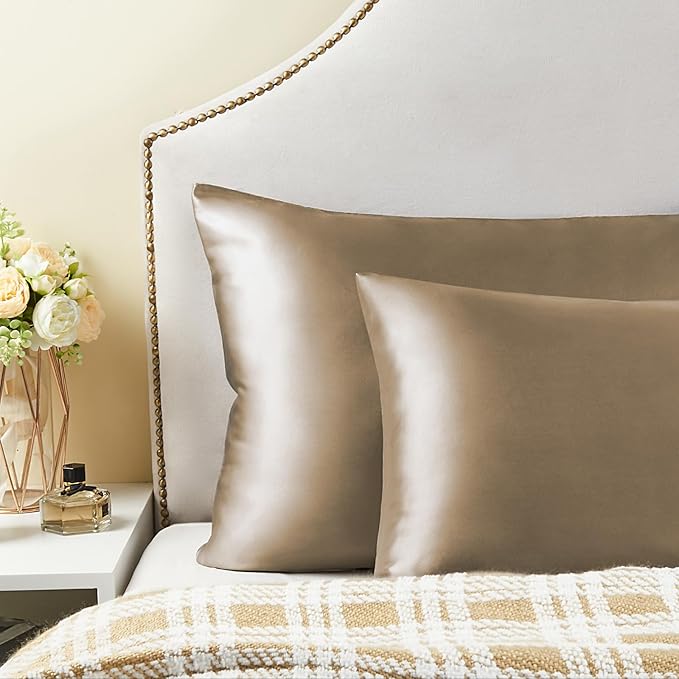 BEDELITE Satin Pillowcase for Hair and Skin, Super Soft and Cooling Similar to Silk Pillow Cases 2 Pack with Envelope Closure, Gift for Women Men(20"x40" King Size, Tawny Brown)