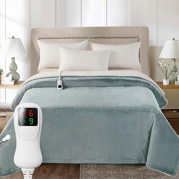 Heated Blanket Full Size Electric Blanket, Faux Fur Heat Blanket, Super Soft Cozy Heating Blanket with 9 Heating Levels & 1-9 Hours Auto Off, Fast Heating & Overheat Protection, 72" x 84", Gray