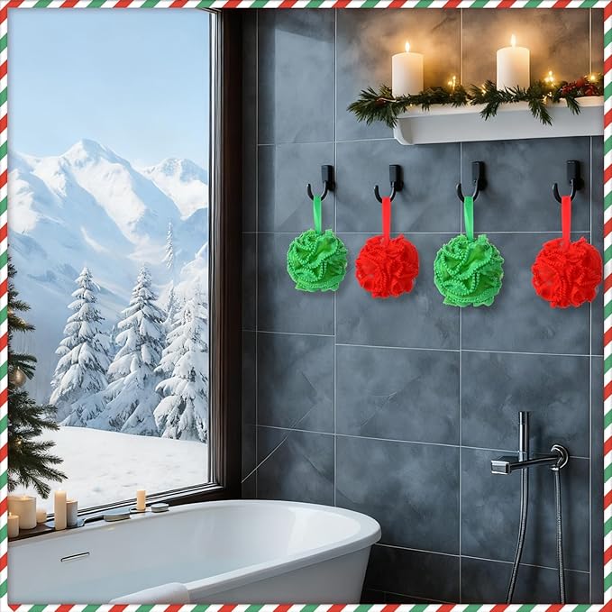 Duraaamo 12 Pcs Christmas Bath Loofah Sponge, Red Green Exfoliating Body Scrubber 50g Bath Shower Loofah Sponge Pouf Puff Mesh Shower Pouf Balls Soft Quick-Dry Cleanse Skin Accessories for Women Men