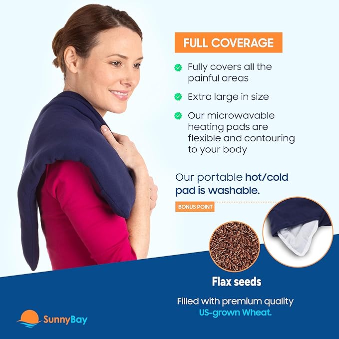 SunnyBay Extra Large Microwave Heating Pad, Microwavable Heavy Weighted Full Body Moist Hot or Cold Pack and Washable Fleece Cover, 10x24 Inches, 2.8 lbs, Navy Blue